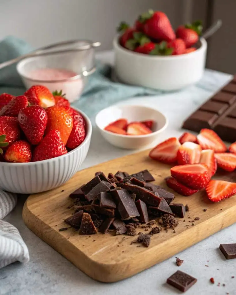 ingredients for chocolate strawberry cake
