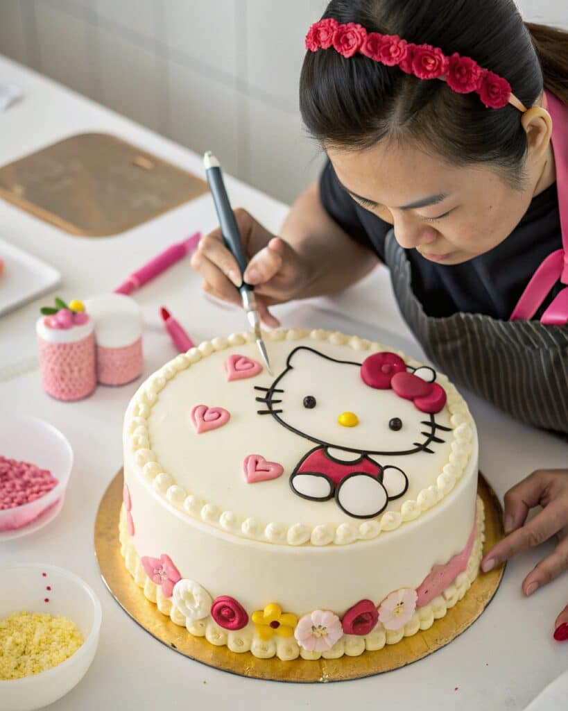 Sculpted almond Hello Kitty cake decoration