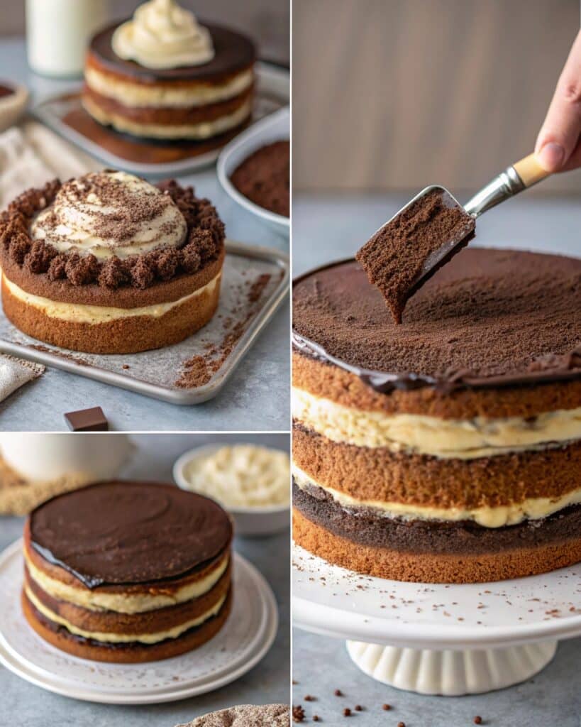 Step-by-step chocolate tiramisu cake making