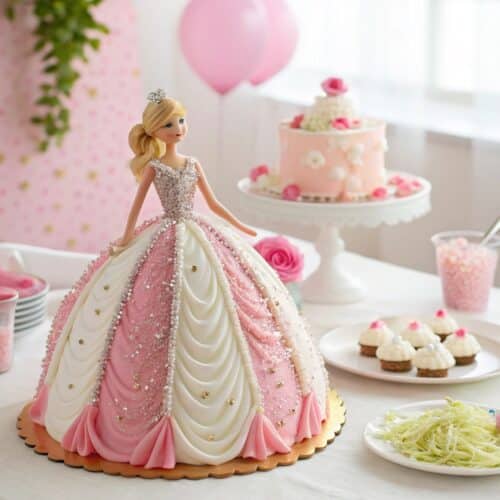 barbie cake centerpiece with pink frosting gown