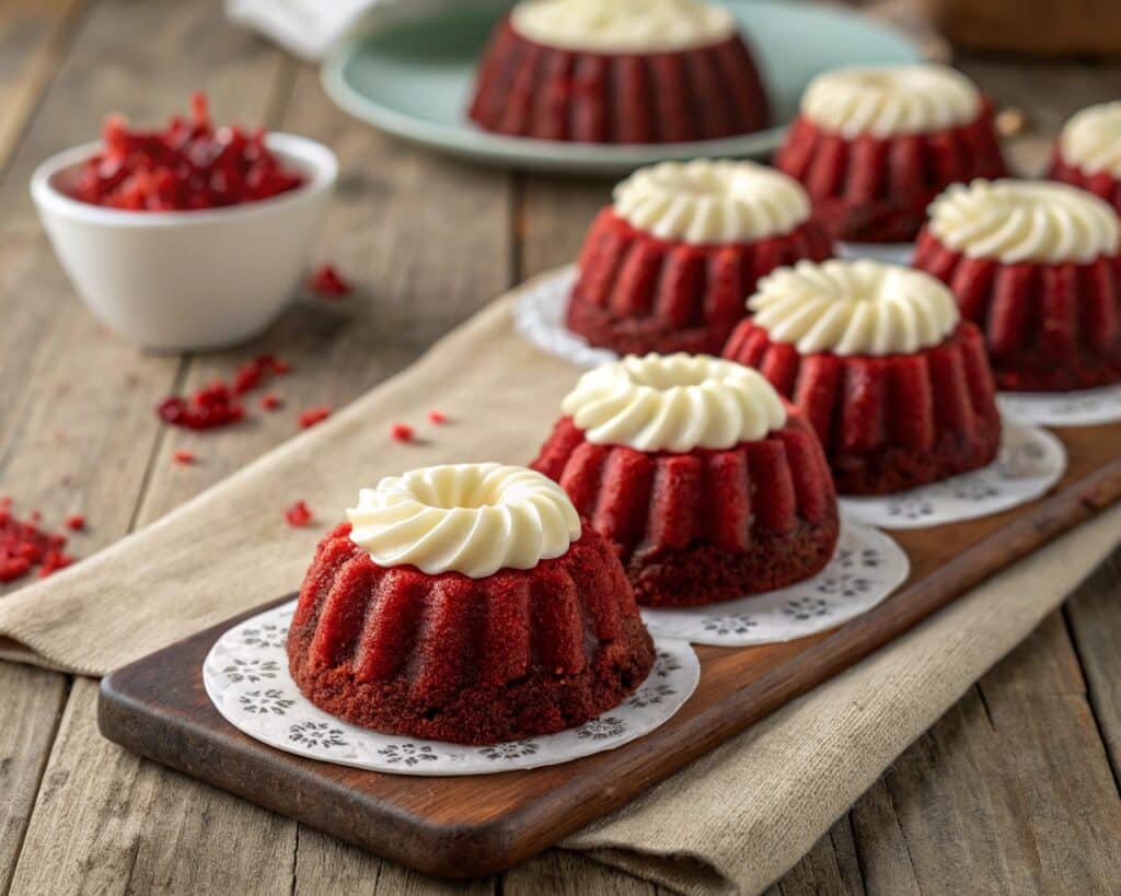 a beautifully arranged display of mini red velvet