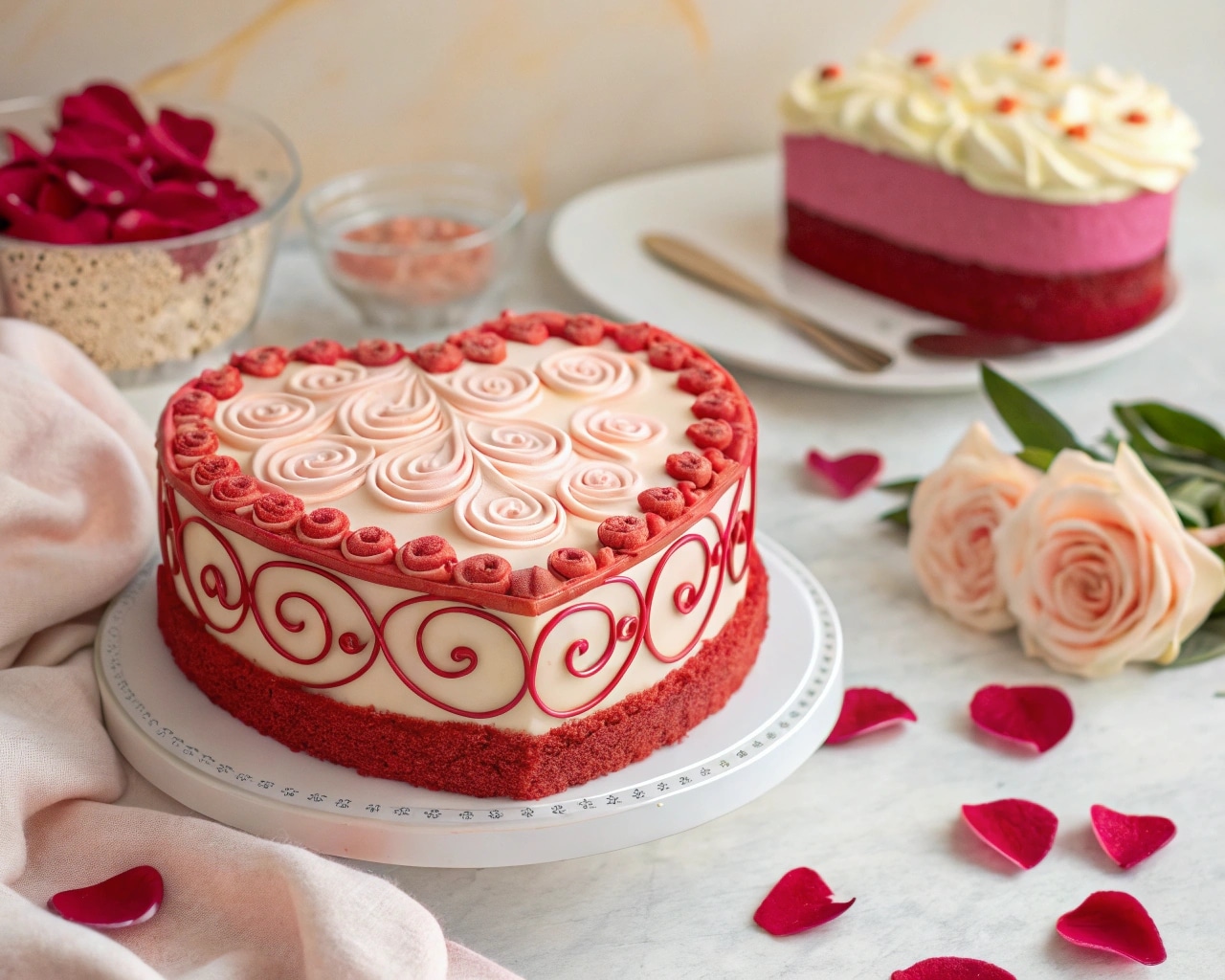 a beautifully decorated valentine s red velvet hea
