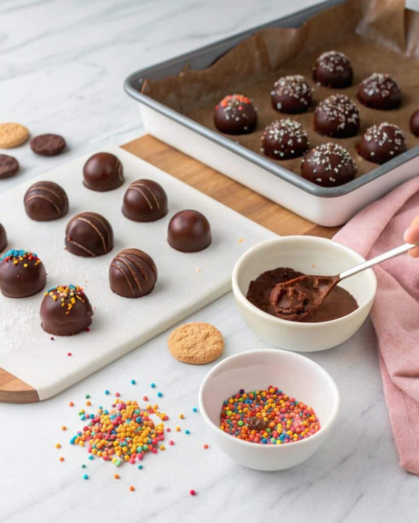 a step by step visual of creating the cake balls