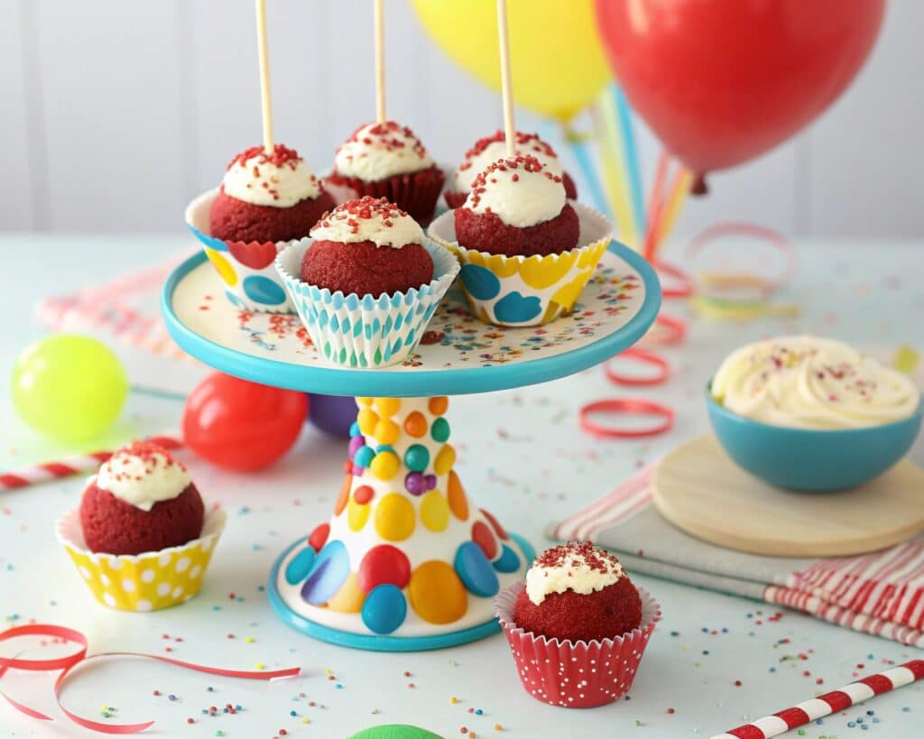 a vibrant display of red velvet cake pops on a col