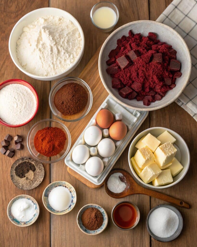 an overhead view of all ingredients needed for red