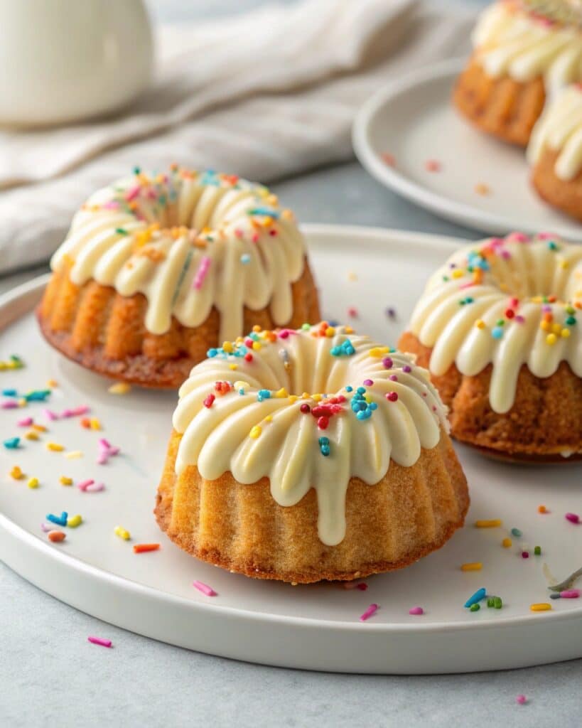 display the mini bundt cakes elegantly plated with