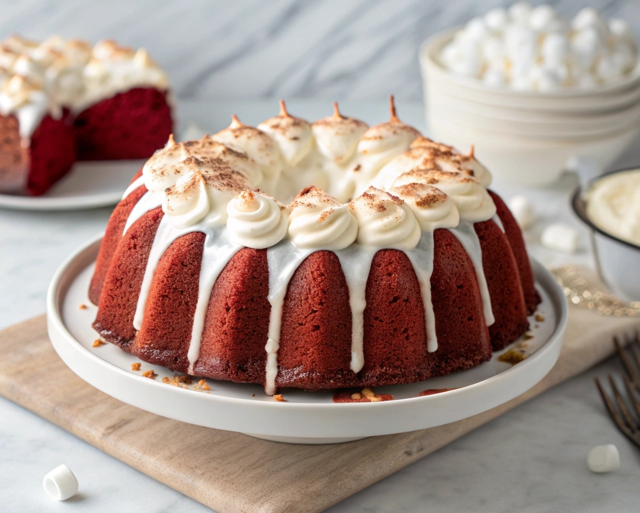 gluten free vegan red velvet bundt cake with stick