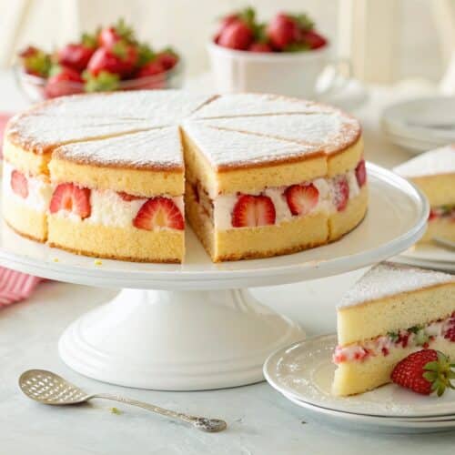 mary berry fraisier cake on cake stand