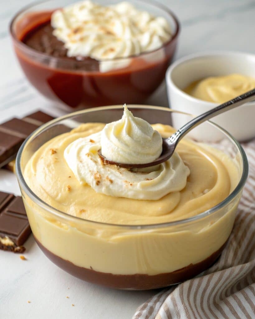 mixing pudding with whipped topping in a bowl dis