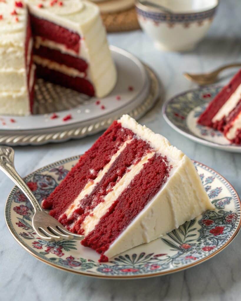 Delicious Red Velvet Layer Cake with cream cheese frosting