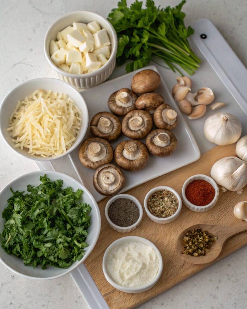 an organized display of stuffed mushroom ingredien