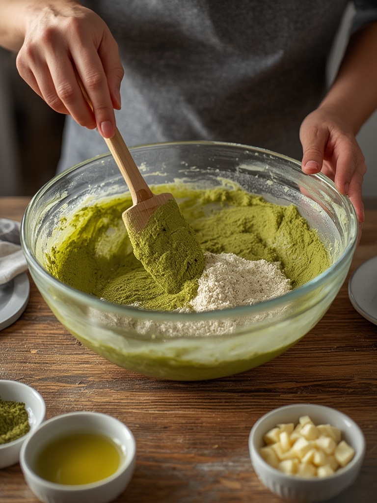 matcha white chocolate cake - cooking process