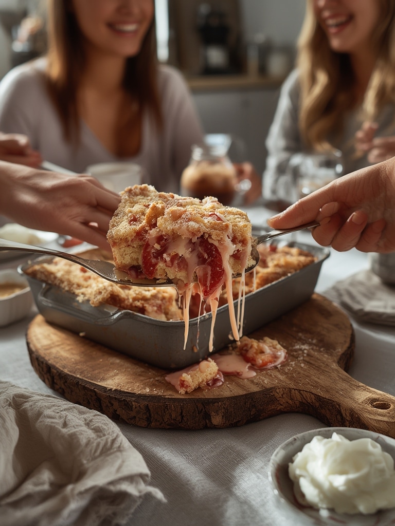 strawberry earthquake cake - serving suggestion