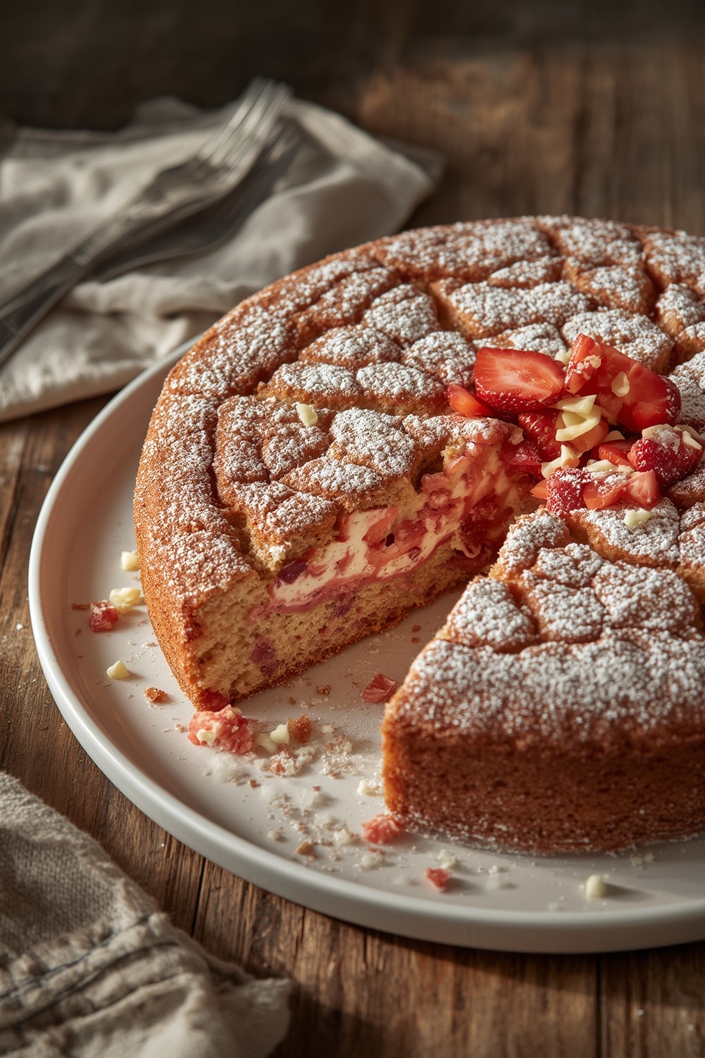 strawberry earthquake cake - finished dish presentation