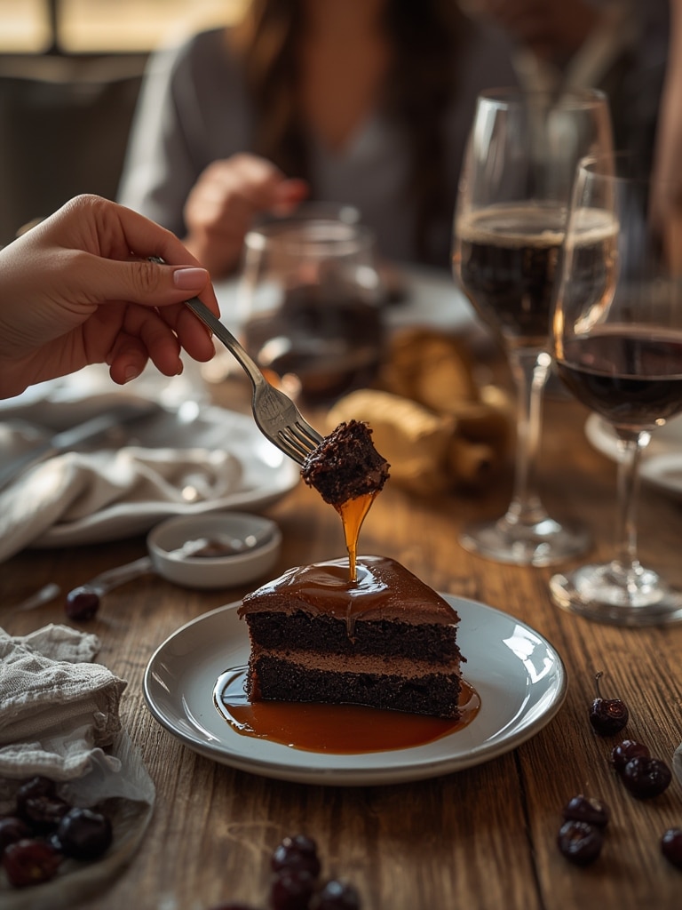 Miso Caramel Chocolate Stout Cake - serving suggestion