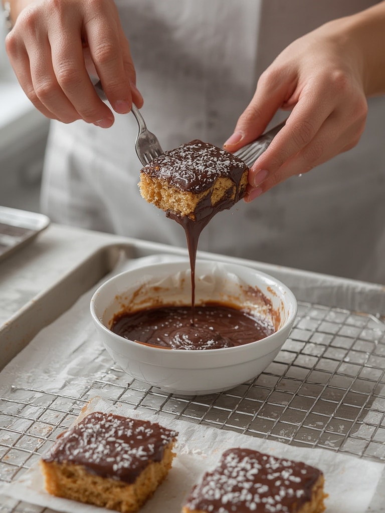 coated cake squares from australia - cooking process