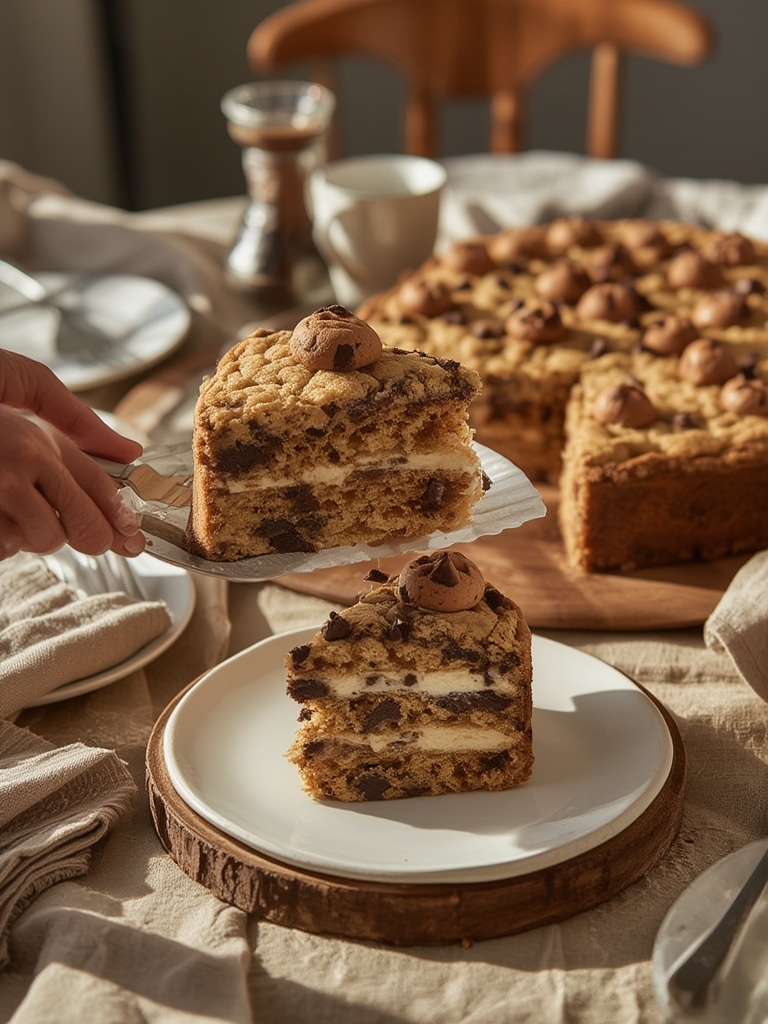 costco chocolate chip cookie bar cake - serving suggestion