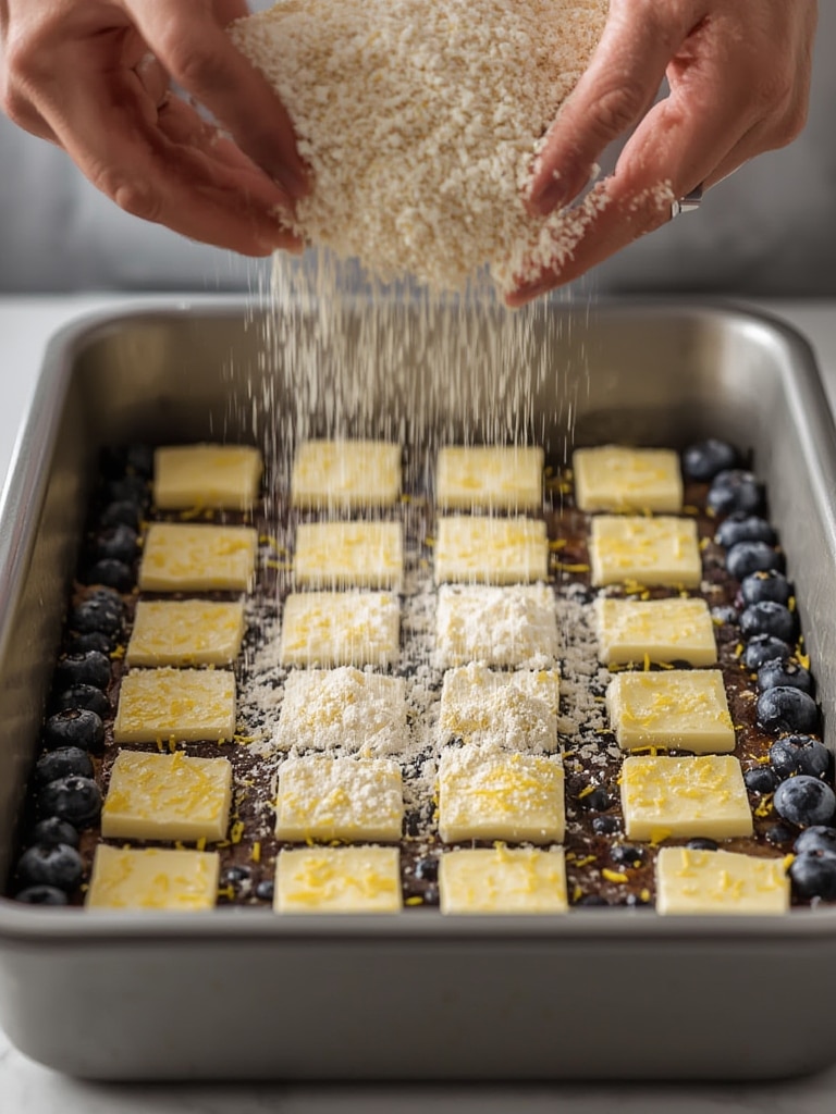 lemon blueberry dump cake - cooking process