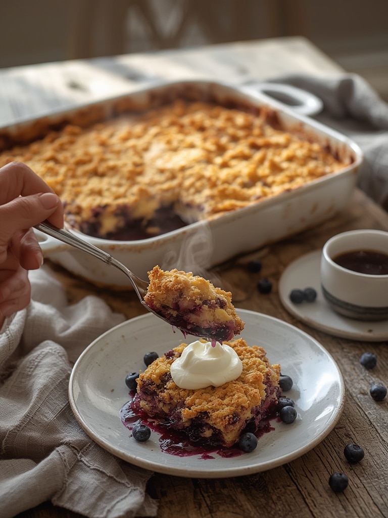 lemon blueberry dump cake - serving suggestion