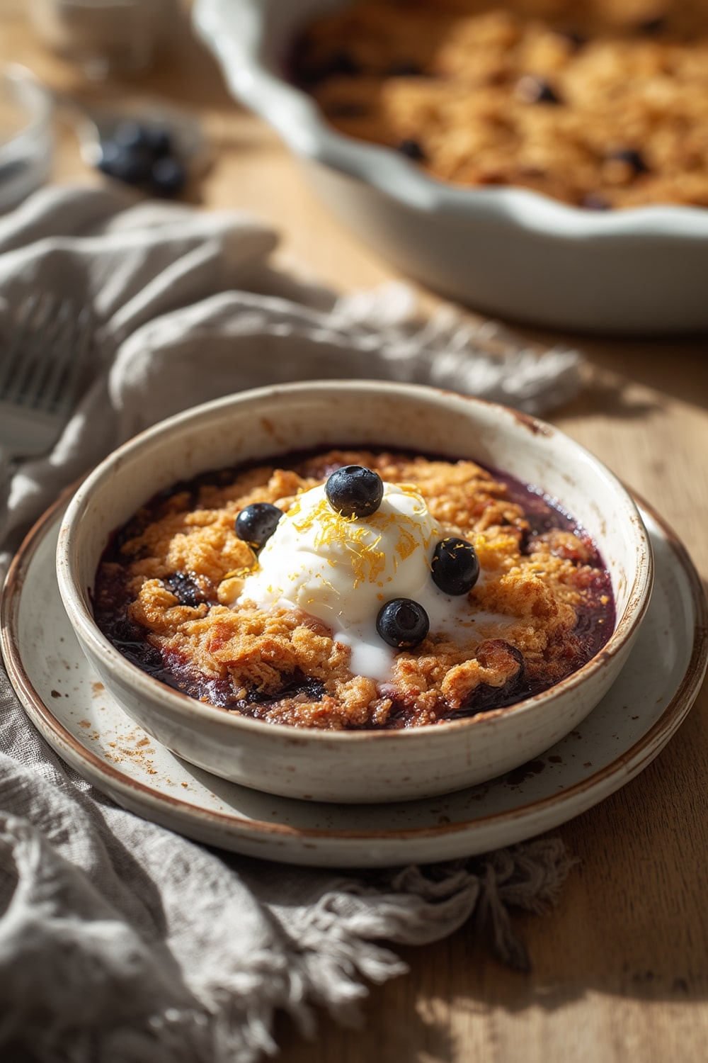 lemon blueberry dump cake - finished dish presentation