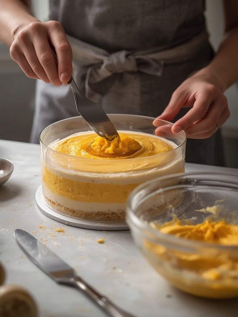 mango passion fruit cake - cooking process