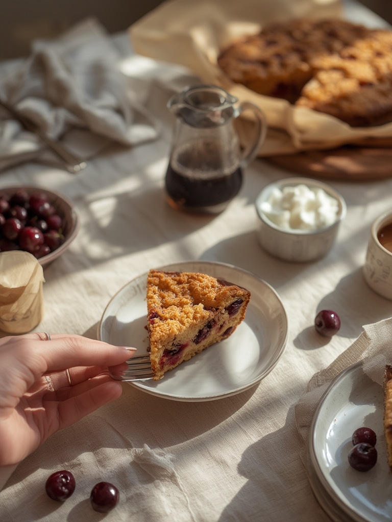 sour cherry cake recipe - serving suggestion