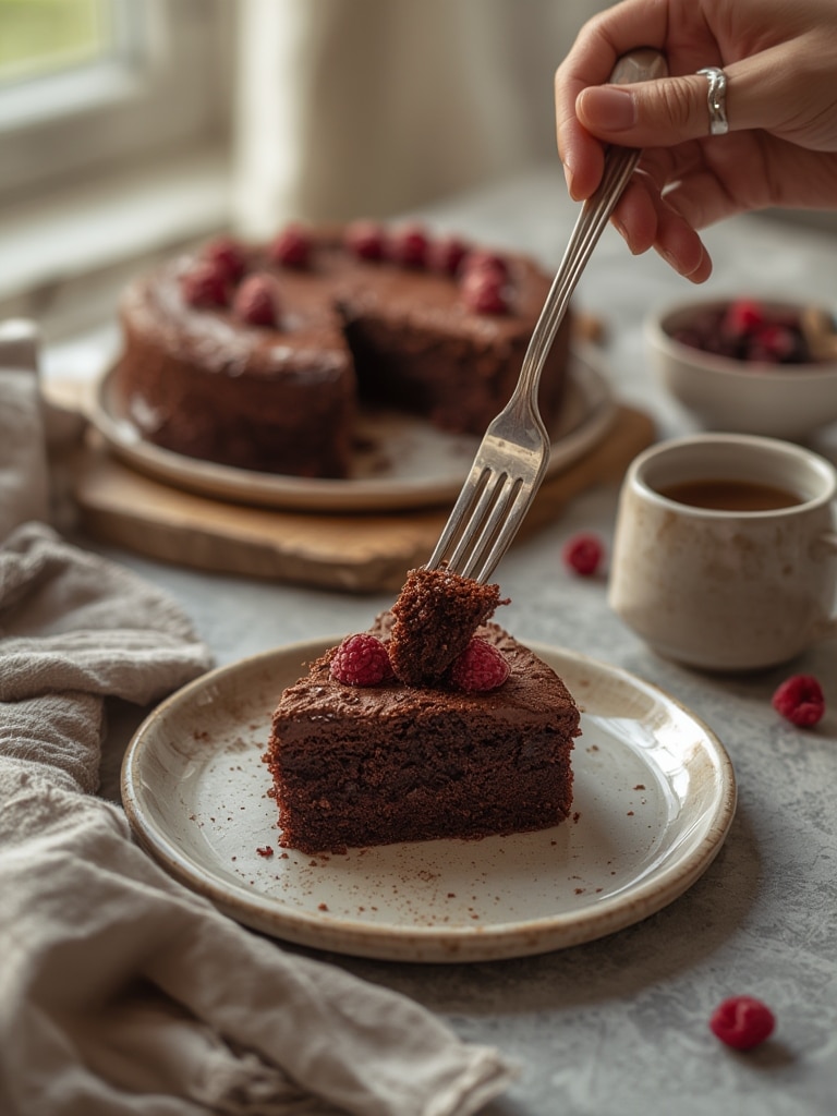 sugar and sparrow raspberry chocolate cake - serving suggestion