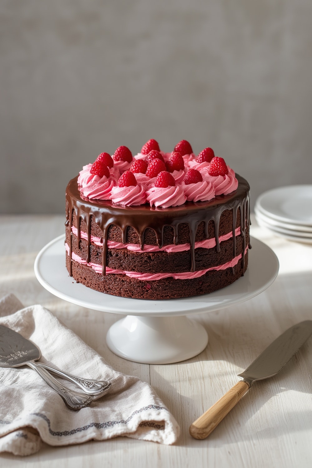 sugar and sparrow raspberry chocolate cake - finished dish presentation
