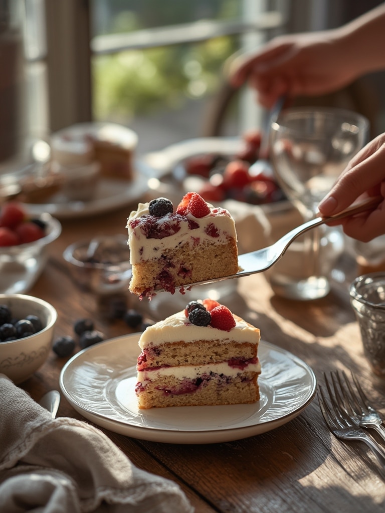 Berry Chantilly Cake - serving suggestion