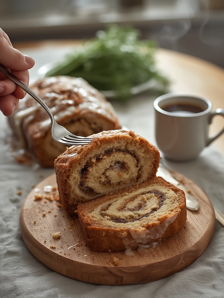 cinnamon roll carrot cake bread - serving suggestion