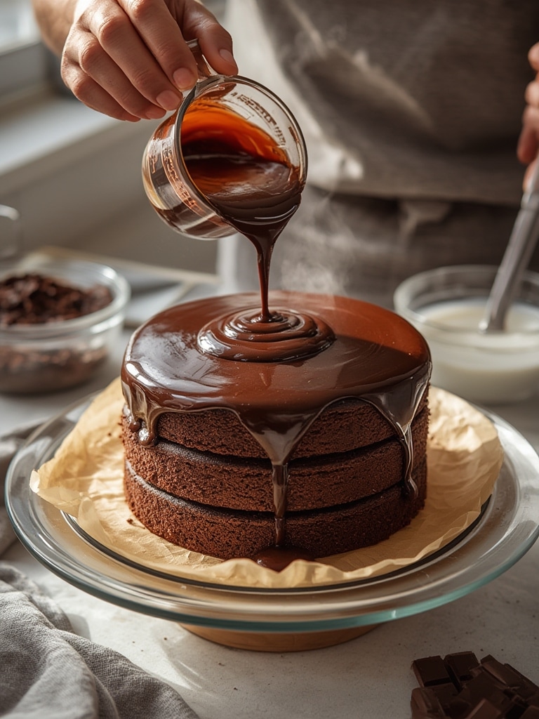 decadent double chocolate ganache cake - cooking process