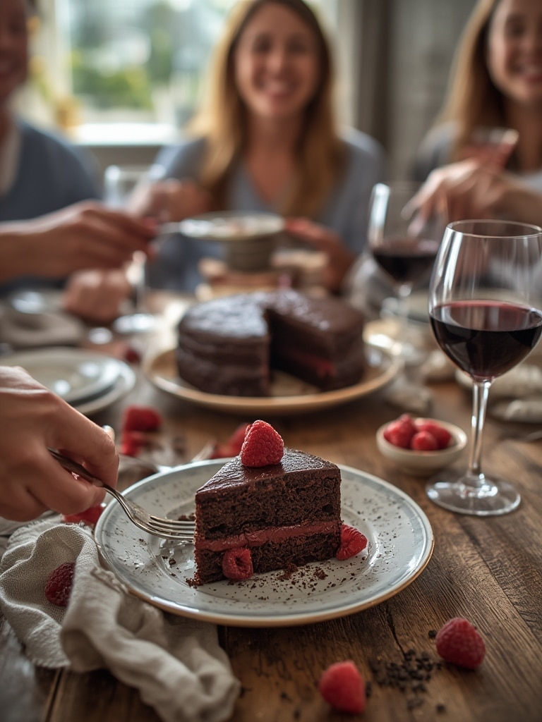 decadent double chocolate ganache cake - serving suggestion