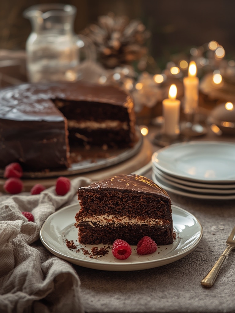 double chocolate layer cake - serving suggestion