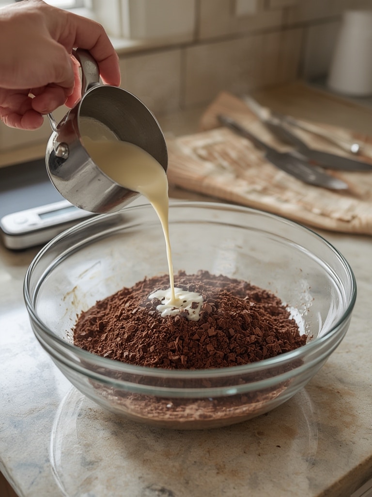 fudgy dark chocolate ganache cake - cooking process