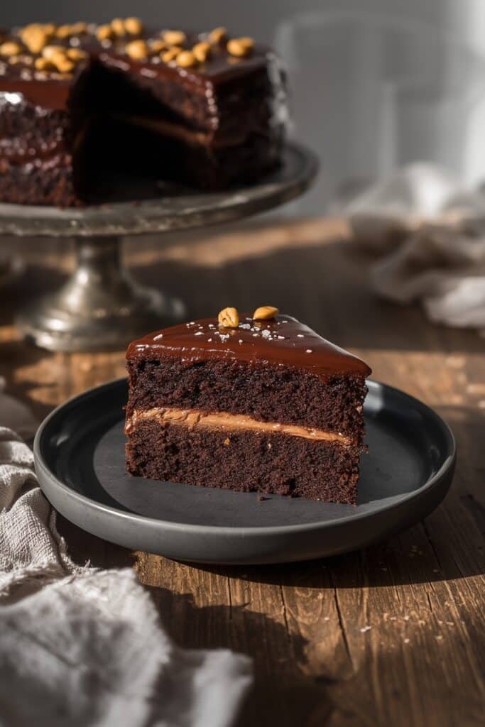 fudgy dark chocolate ganache cake