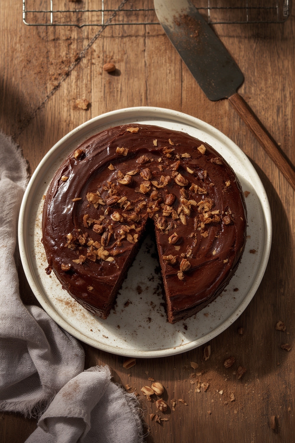 fudgy hazelnut chocolate cake - finished dish presentation
