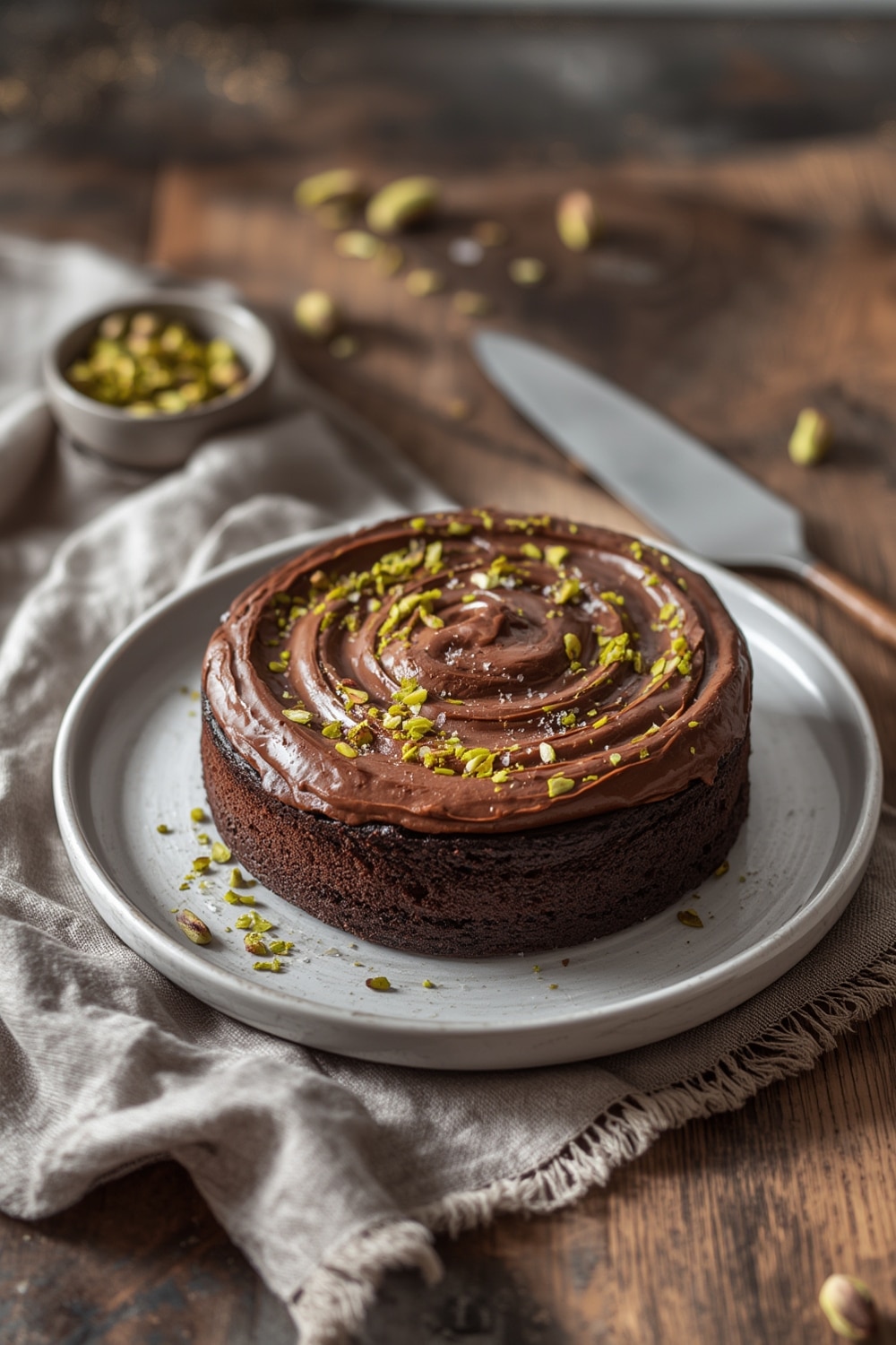 fudgy pistachio chocolate cake