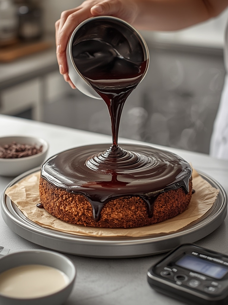 homemade chocolate fudge cake - cooking process