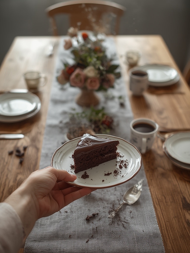 homemade chocolate fudge cake - serving suggestion