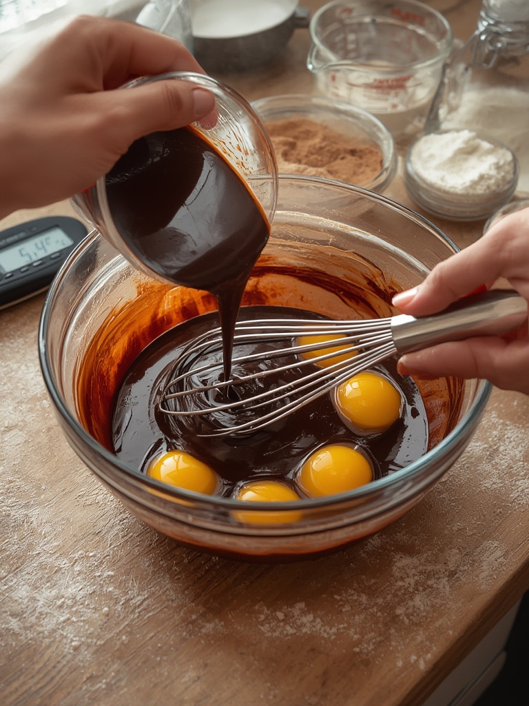 layered chocolate fudge cake - cooking process