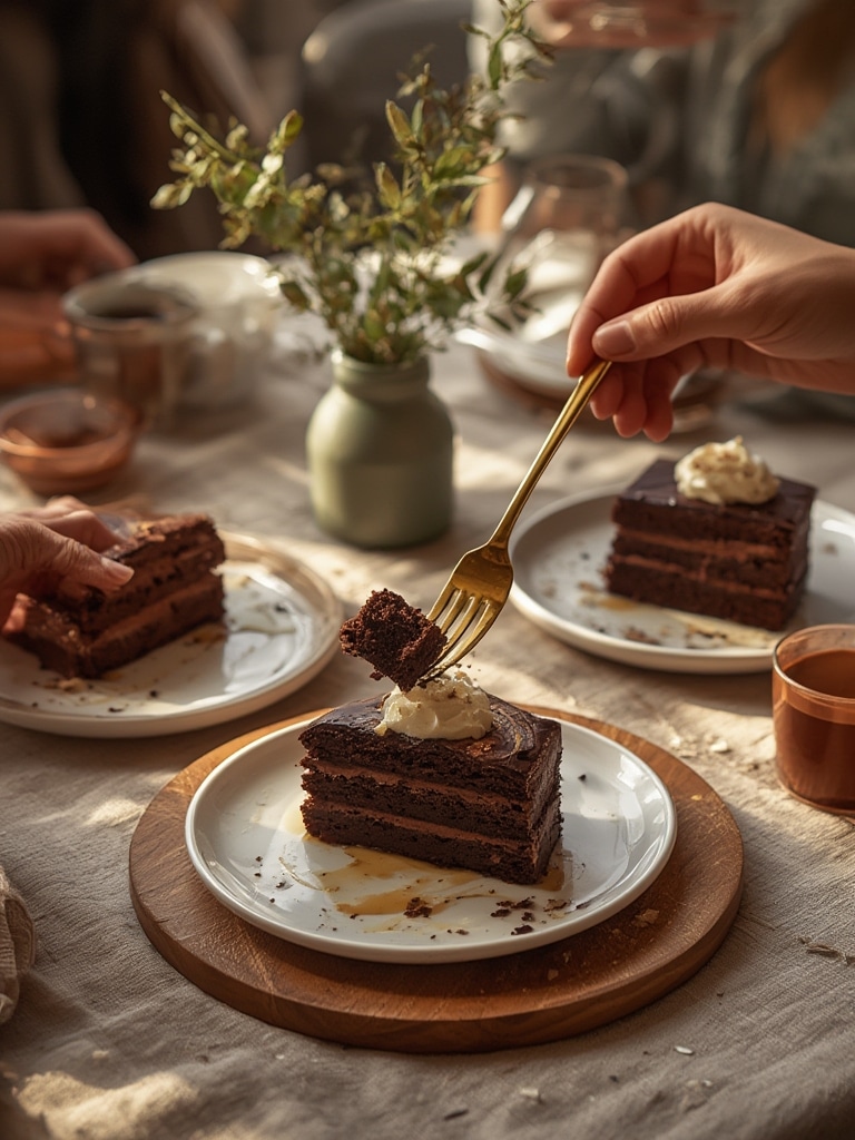 layered chocolate fudge cake - serving suggestion