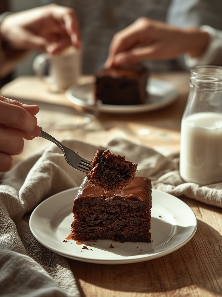 moist chocolate fudge cake - serving suggestion