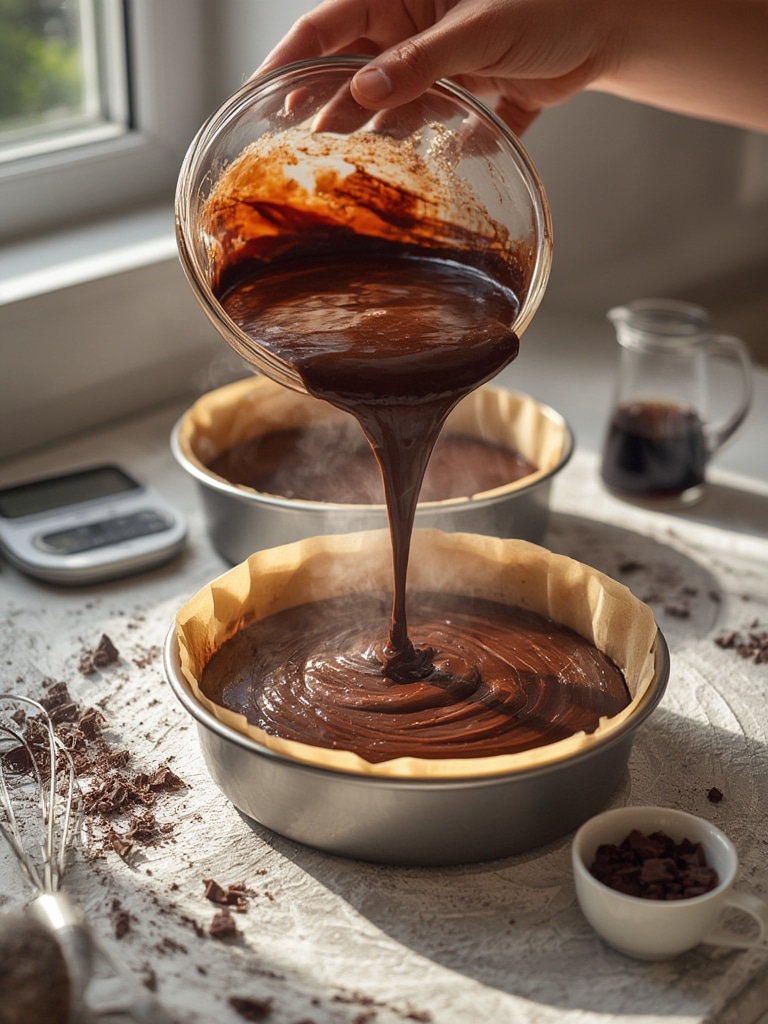 triple chocolate fudge cake - cooking process