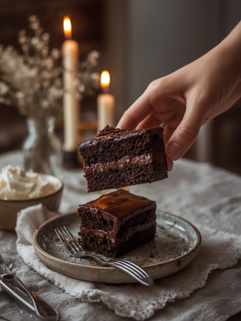 triple chocolate fudge cake - serving suggestion