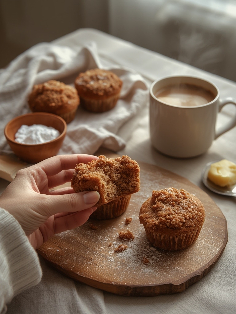 vegan coffee cake muffins - serving suggestion