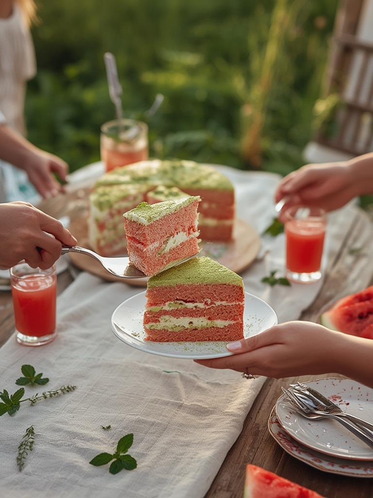 Watermelon Matcha Cloud Cake: Delicious 90-Minute Recipe For Summer Celebrations 4 watermelon matcha cloud cake - serving suggestion