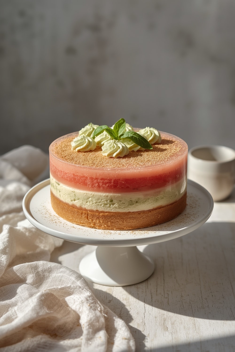 Watermelon Matcha Cloud Cake: Delicious 90-Minute Recipe For Summer Celebrations 2 watermelon matcha cloud cake - finished dish presentation