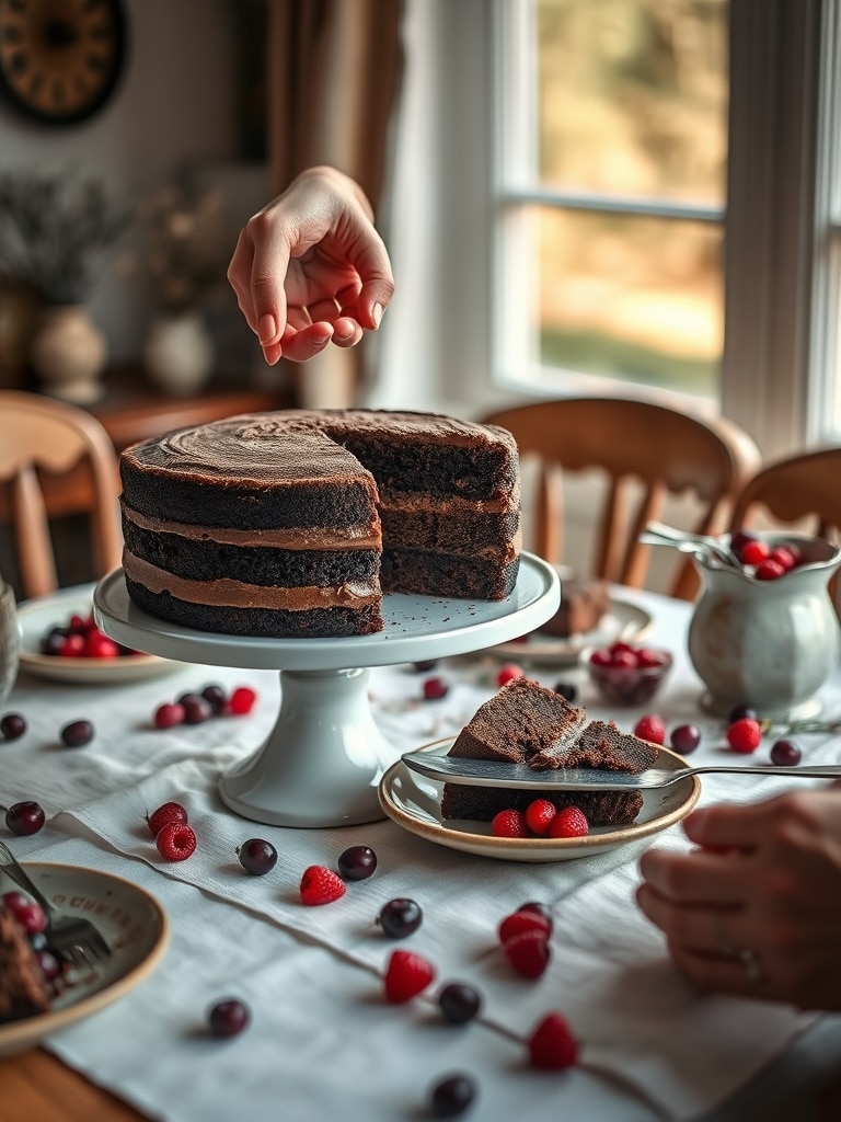 naked chocolate cake - serving suggestion