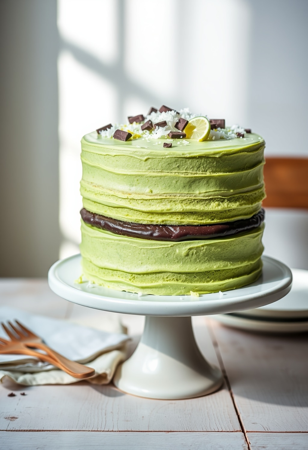 pandan chocolate cake - finished dish presentation