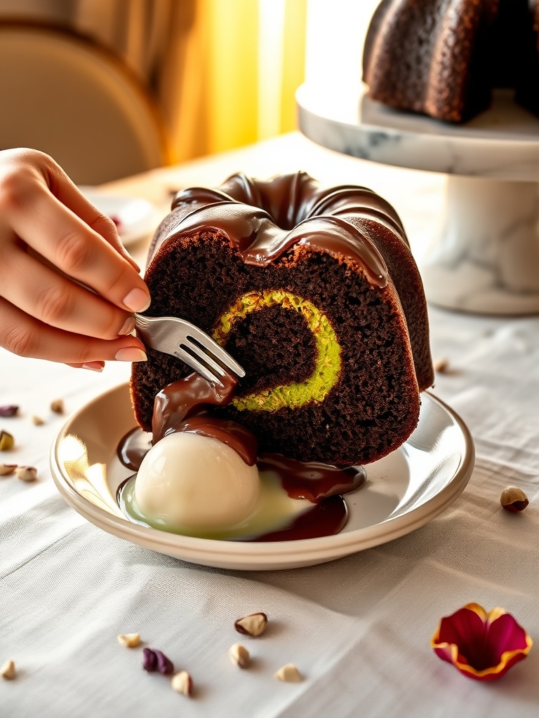 Dubai Chocolate Bundt Cake: Best Homemade Recipe for a Stunning Dinner Party Centerpiece 16 dubai chocolate bundt cake - serving suggestion